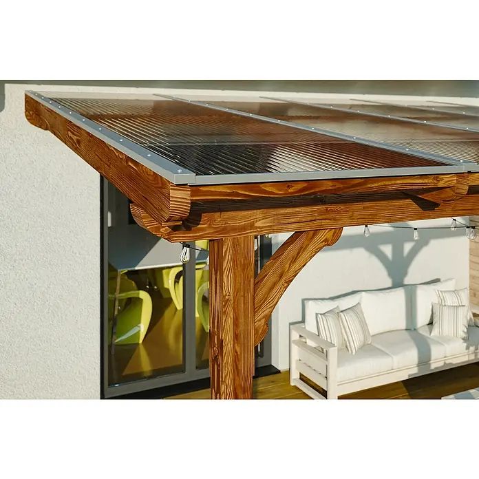 Skan Holz Terrassenüberdachung Rimini - B x T: 648 x 300 cm, Douglasienholz, Nussbaum - Stimmungsaufnahme