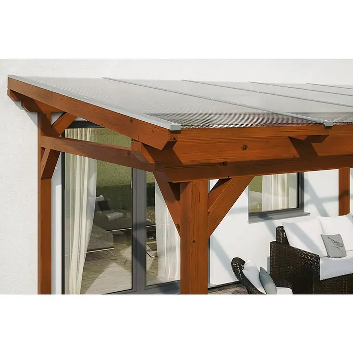 Skan Holz Terrassenüberdachung Sanremo - B x T: 434 x 350 cm, Nussbaum, Fichtenholz - Stimmungsaufnahme