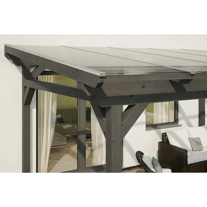 Skan Holz Terrassenüberdachung Sanremo - B x T: 541 x 300 cm, Schiefergrau, Fichtenholz - Stimmungsaufnahme