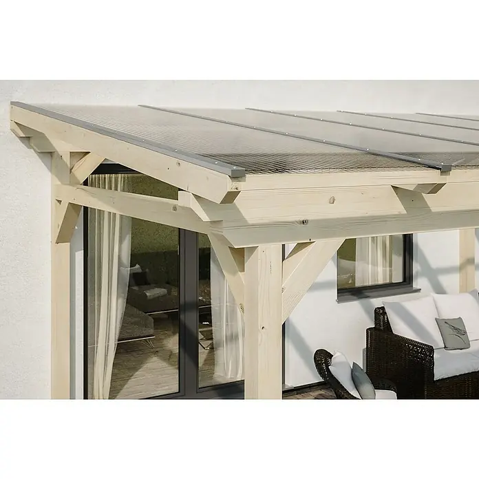 Skan Holz Terrassenüberdachung Sanremo - B x T: 541 x 250 cm, Natur, Fichtenholz - Stimmungsaufnahme