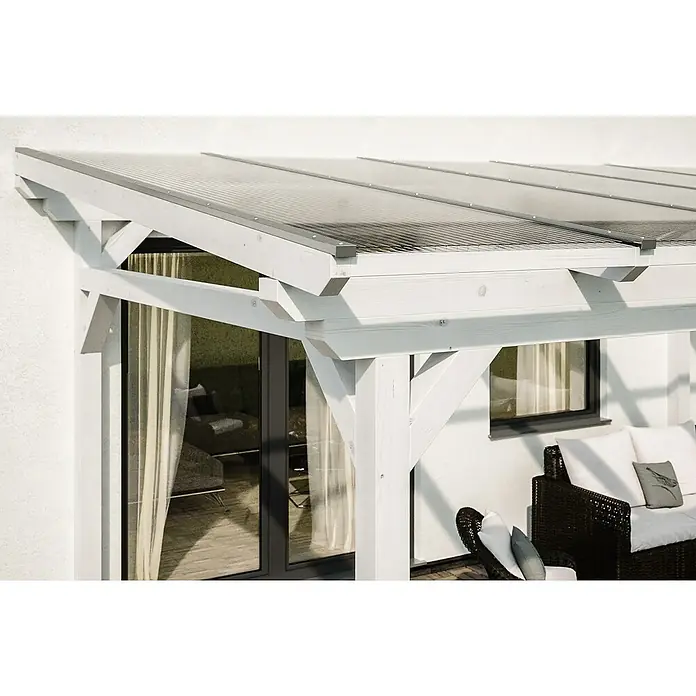 Skan Holz Terrassenüberdachung Sanremo - B x T: 648 x 250 cm, Weiß, Fichtenholz - Stimmungsaufnahme