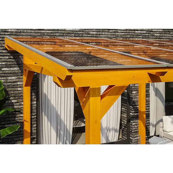 Skan Holz Terrassenüberdachung Siena - B x T: 434 x 250 cm, Fichtenholz, Eiche Hell - Stimmungsaufnahme