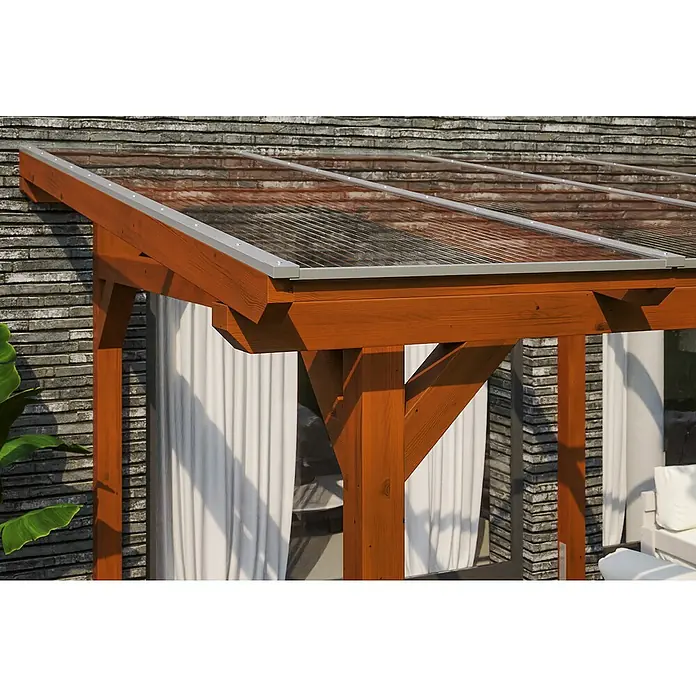 Skan Holz Terrassenüberdachung Siena - B x T: 648 x 350 cm, Fichtenholz, Nussbaum - Stimmungsaufnahme