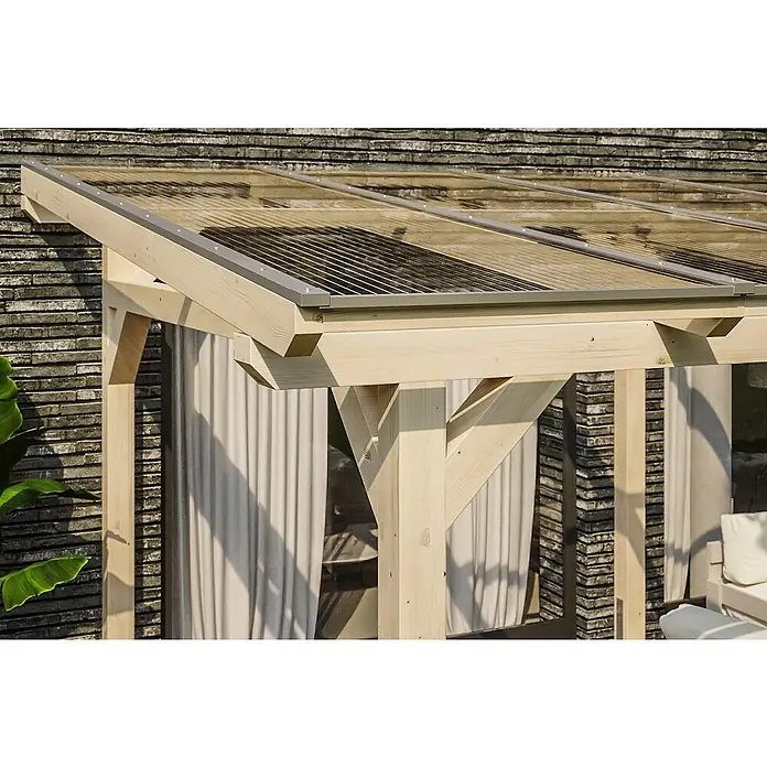 Skan Holz Terrassenüberdachung Siena - B x T: 648 x 350 cm, Fichtenholz, Natur - Stimmungsaufnahme