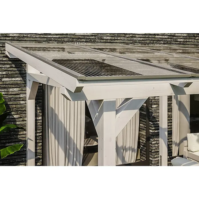 Skan Holz Terrassenüberdachung Siena - B x T: 648 x 350 cm, Fichtenholz, Weiß - Stimmungsaufnahme