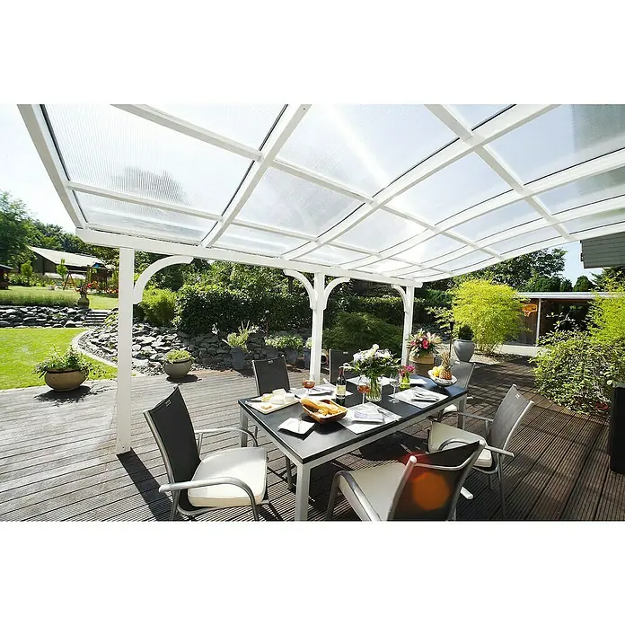 Skan Holz Terrassenüberdachung Venezia - L x T: 648 x 239 cm, Polycarbonat, Weiß - Stimmungsaufnahme