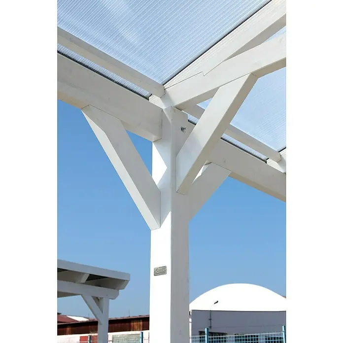 Skan Holz Carport Westerwald - L x B: 648 x 362 cm, Einfahrtshöhe: 220 cm, Weiß - Detailaufnahme