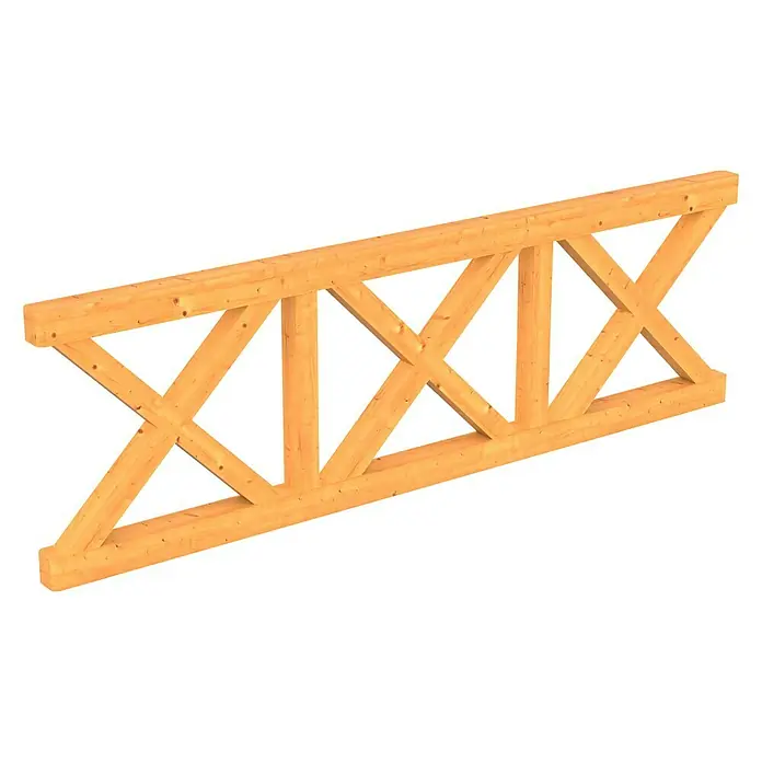 Skan Holz Brüstungsgeländer Andreaskreuz - Passend für: Skan Holz Terrassenüberdachungen aus Douglasie, Pfostenabstand 270 cm, Natur - Diagonale Ansicht