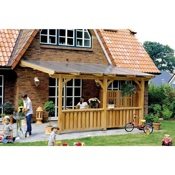 Skan Holz Brüstungsgeländer - Passend für: Skan Holz Terrassenüberdachungen aus Douglasie, Pfostenabstand 170 cm, Natur - Stimmungsaufnahme