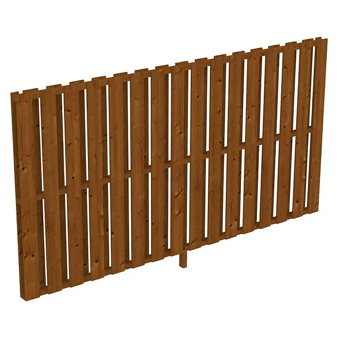 Skan Holz Seitenwand - Passend für: Skan Holz Terrassenüberdachungen aus Douglasie, Tiefe 350 cm, Nussbaum, Holz - Diagonale Ansicht