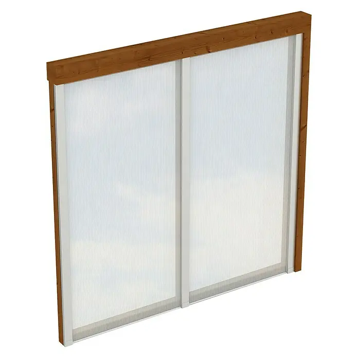 Skan Holz Seitenwand - Passend für: Skan Holz Terrassenüberdachungen aus Douglasie, Tiefe 250 cm, Nussbaum, Polycarbonat - Diagonale Ansicht