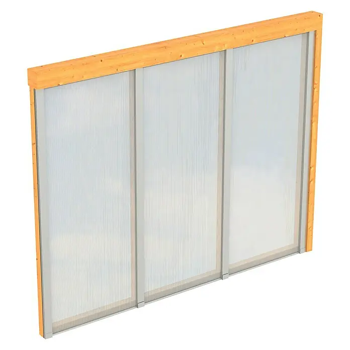 Skan Holz Seitenwand - Passend für: Skan Holz Terrassenüberdachungen aus Douglasie, Tiefe 350 cm, Natur, Polycarbonat - Diagonale Ansicht