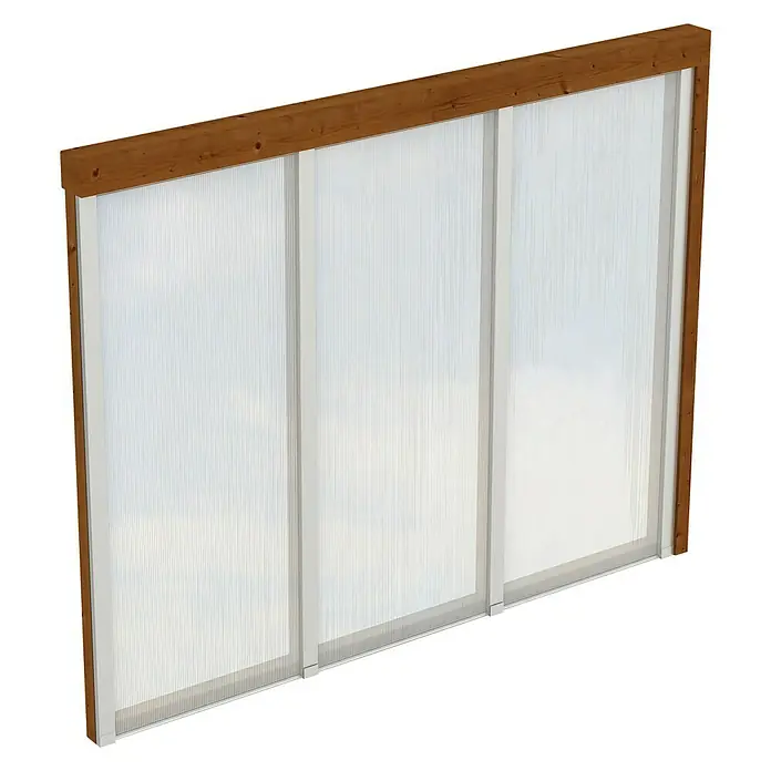 Skan Holz Seitenwand - Passend für: Skan Holz Terrassenüberdachungen aus Douglasie, Tiefe 350 cm, Nussbaum, Polycarbonat - Diagonale Ansicht
