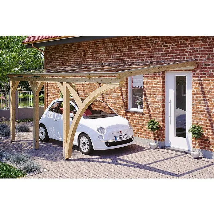 Skan Holz Carport Eifel - B x T: 300 x 541 cm, Einfahrtshöhe: 2,13 m, Natur - Anwendungsbeispiel