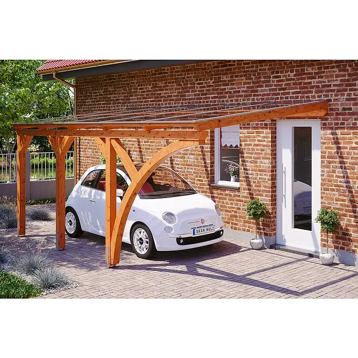 Skan Holz Carport Eifel - B x T: 300 x 541 cm, Einfahrtshöhe: 2,13 m, Eiche - Anwendungsbeispiel