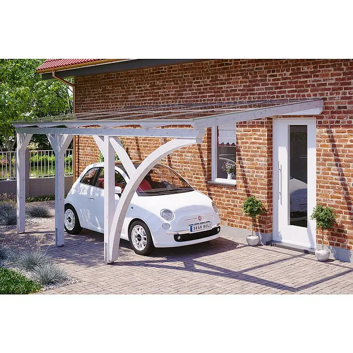 Skan Holz Carport Eifel - B x T: 300 x 541 cm, Einfahrtshöhe: 2,13 m, Weiß - Anwendungsbeispiel