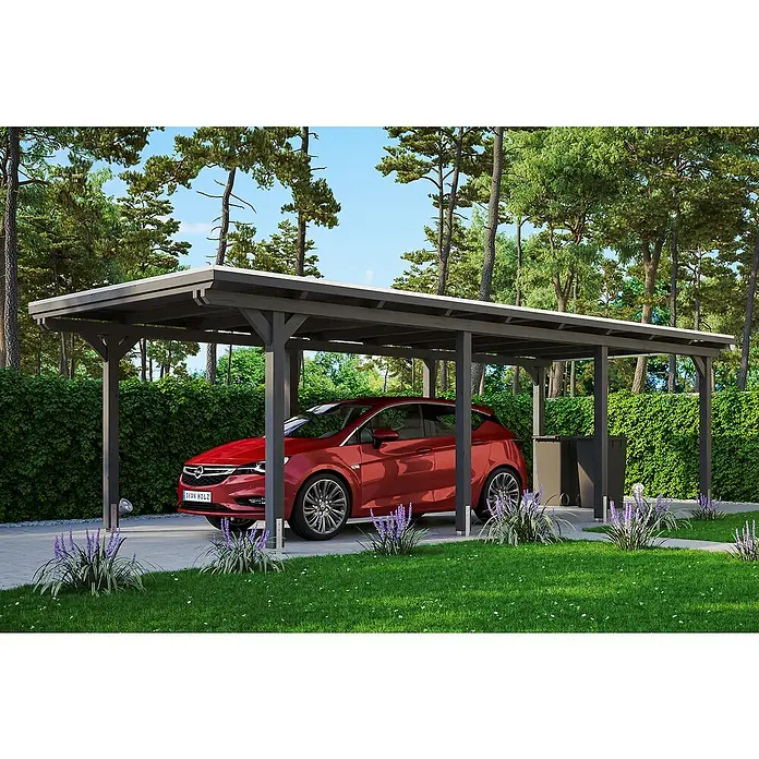 Skan Holz Carport Emsland - L x B: 846 x 354 cm, Einfahrtshöhe: 223 cm, Schiefergrau, Materialspezifizierung Dach: EPDM-Folie, Ohne Abstellraum - Anwendungsbeispiel