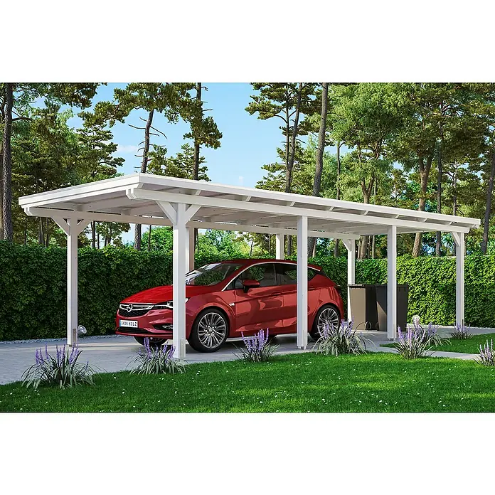 Skan Holz Carport Emsland - L x B: 846 x 354 cm, Einfahrtshöhe: 223 cm, Weiß, Materialspezifizierung Dach: EPDM-Folie, Ohne Abstellraum - Anwendungsbeispiel
