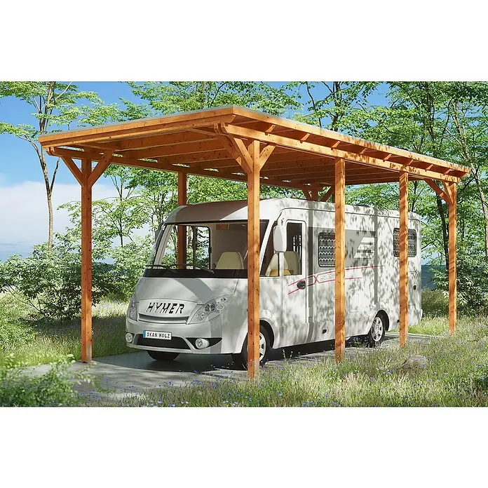 Skan Holz Carport Emsland - B x T: 404 x 846 cm, Eiche - Anwendungsbeispiel