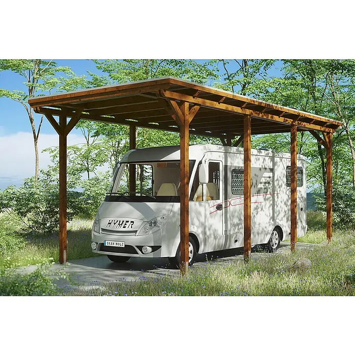 Skan Holz Carport Emsland - B x T: 404 x 846 cm, Nussbaum - Anwendungsbeispiel