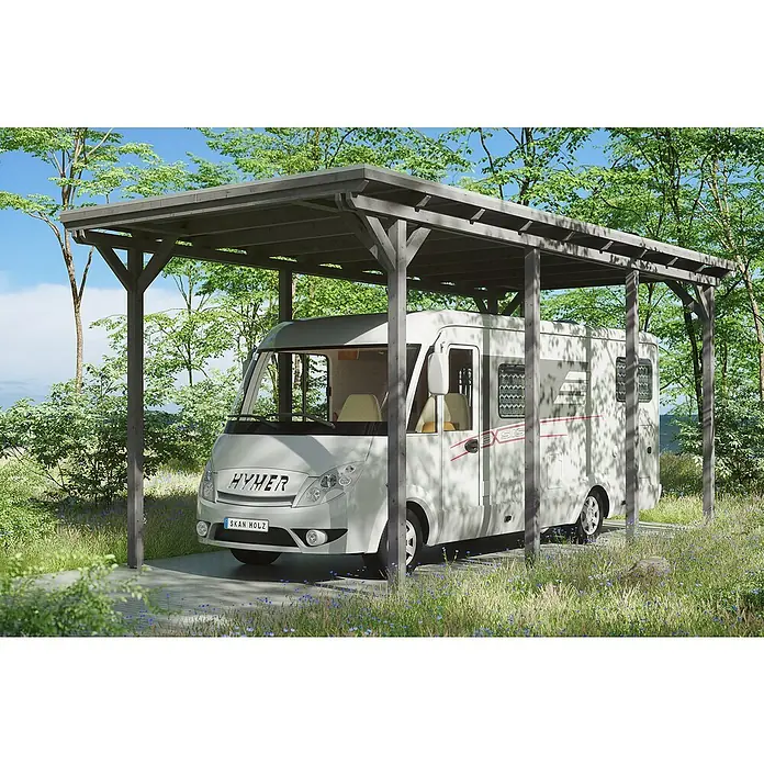 Skan Holz Carport Emsland - B x T: 404 x 846 cm, Schiefergrau - Anwendungsbeispiel
