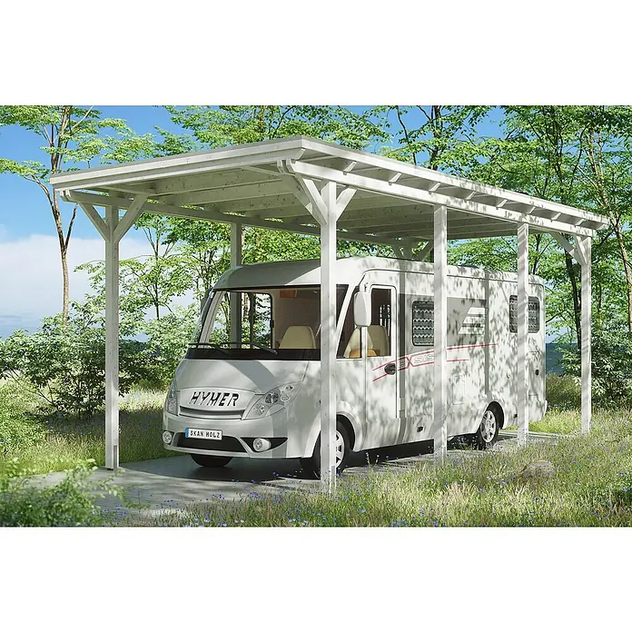 Skan Holz Carport Emsland - B x T: 404 x 846 cm, Weiß - Anwendungsbeispiel