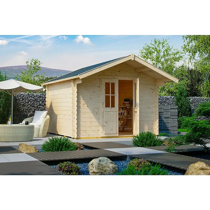 Skan Holz Gartenhaus Faro 2 - B x T: 340 x 350 cm, Holz, 7,5 m², Wandstärke: 28 mm - Stimmungsaufnahme