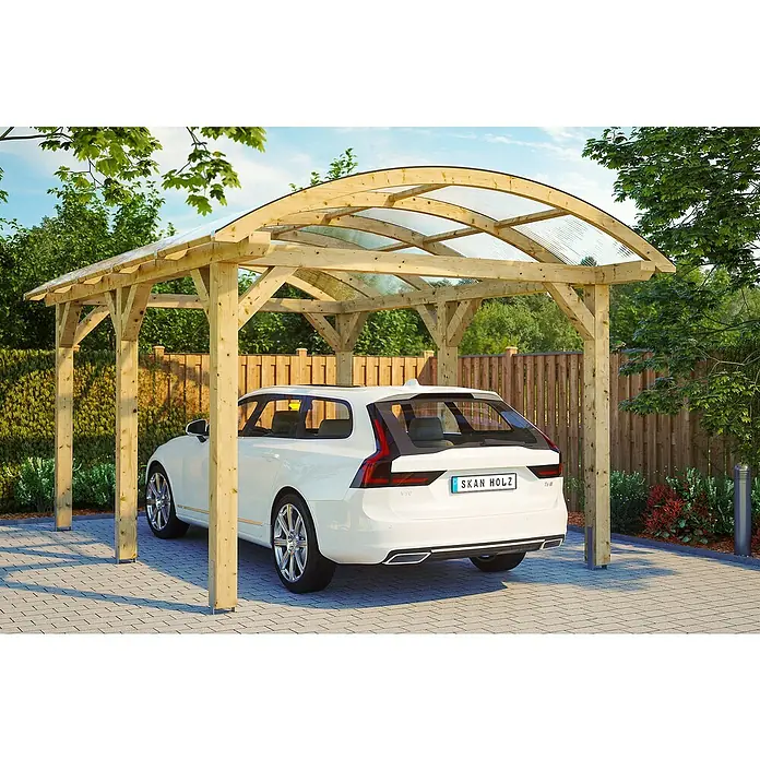 Skan Holz Carport Franken - B x T: 376 x 541 cm, Einfahrtshöhe: 220 cm, Natur - Anwendungsbeispiel
