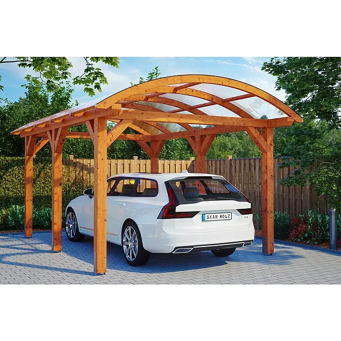 Skan Holz Carport Franken - B x T: 376 x 541 cm, Einfahrtshöhe: 220 cm, Eiche - Anwendungsbeispiel