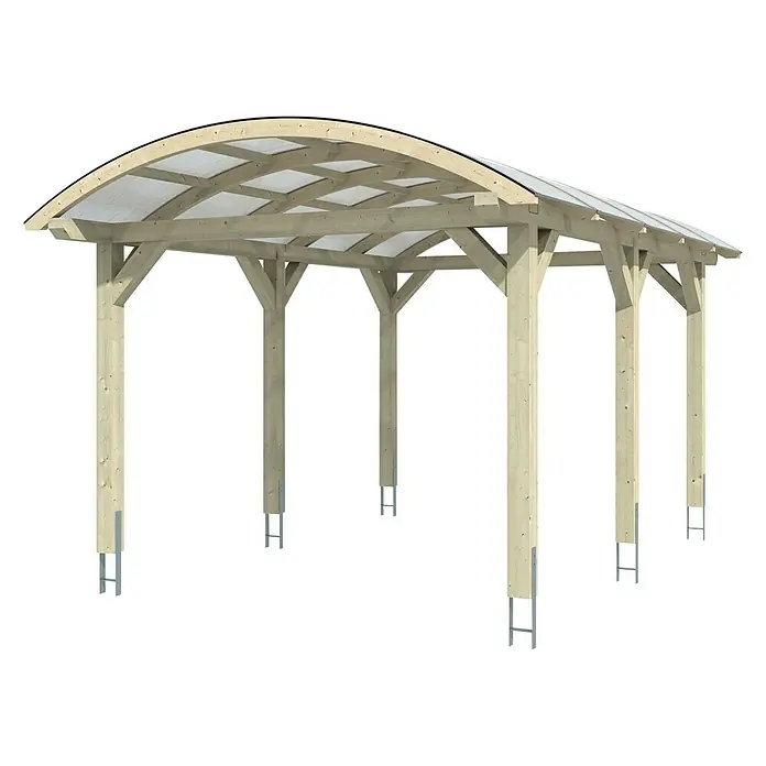 Skan Holz Carport Franken - B x T: 376 x 541 cm, Einfahrtshöhe: 220 cm, Natur - Diagonale Ansicht