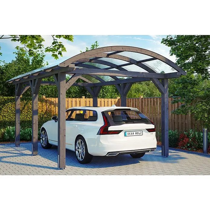 Skan Holz Carport Franken - B x T: 376 x 541 cm, Einfahrtshöhe: 220 cm, Schiefergrau - Anwendungsbeispiel