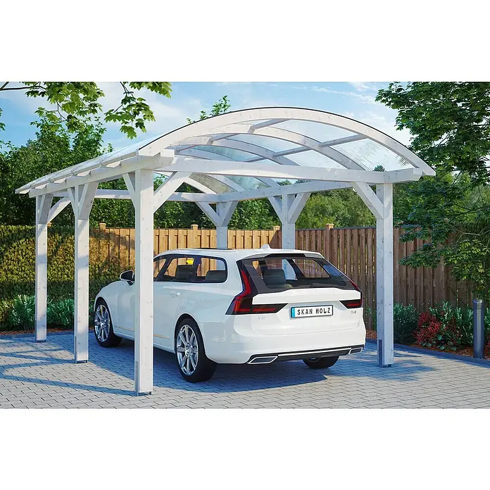 Skan Holz Carport Franken - B x T: 376 x 541 cm, Einfahrtshöhe: 220 cm, Weiß - Anwendungsbeispiel