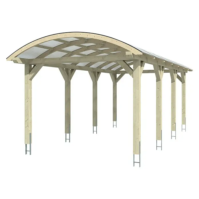 Skan Holz Carport Franken - L x B: 755 x 376 cm, Einfahrtshöhe: 220 cm, Weiß - Diagonale Ansicht