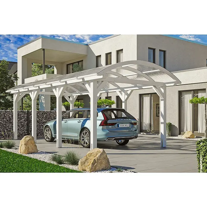 Skan Holz Carport Franken - L x B: 755 x 376 cm, Einfahrtshöhe: 220 cm, Weiß - Anwendungsbeispiel