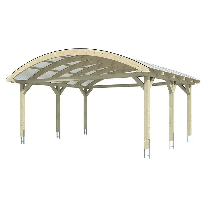 Skan Holz Doppelcarport Franken - L x B: 541 x 635 cm, Einfahrtshöhe: 220 cm, Natur - Diagonale Ansicht