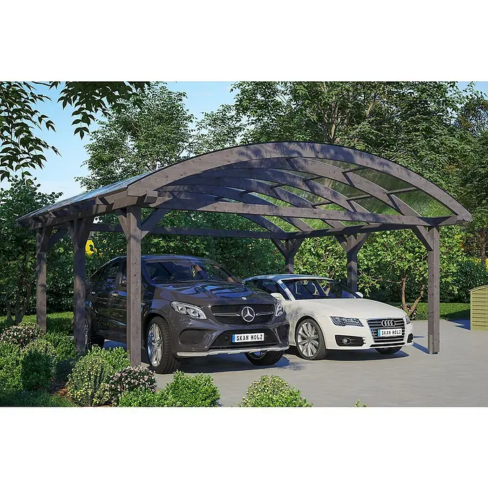 Skan Holz Doppelcarport Franken - L x B: 541 x 635 cm, Einfahrtshöhe: 220 cm, Schiefergrau - Anwendungsbeispiel