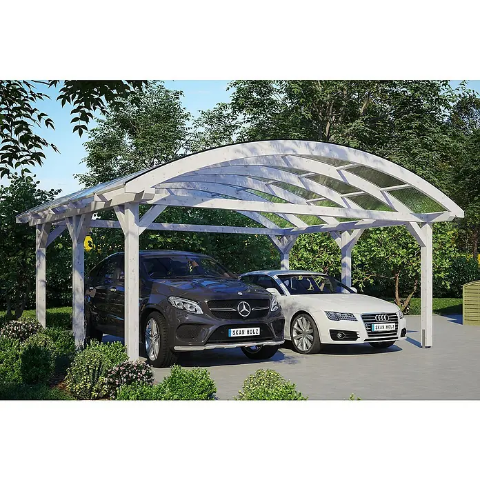 Skan Holz Doppelcarport Franken - L x B: 541 x 635 cm, Einfahrtshöhe: 220 cm, Weiß - Anwendungsbeispiel