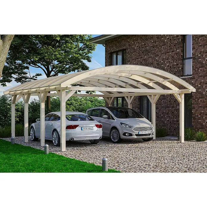Skan Holz Doppelcarport Franken - L x B: 755 x 635 cm, Einfahrtshöhe: 220 cm, Natur - Anwendungsbeispiel