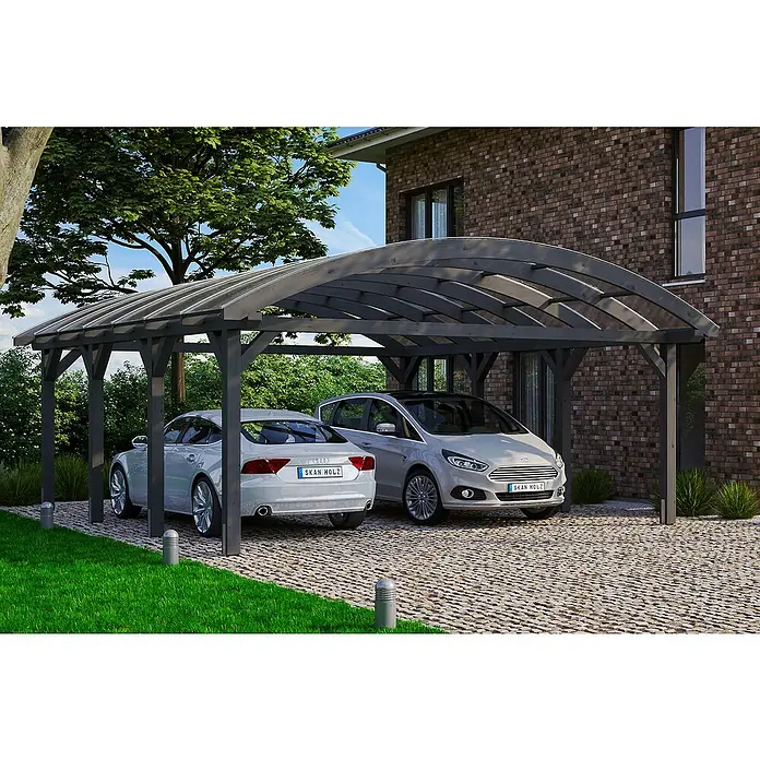 Skan Holz Doppelcarport Franken - L x B: 755 x 635 cm, Einfahrtshöhe: 220 cm, Schiefergrau - Anwendungsbeispiel