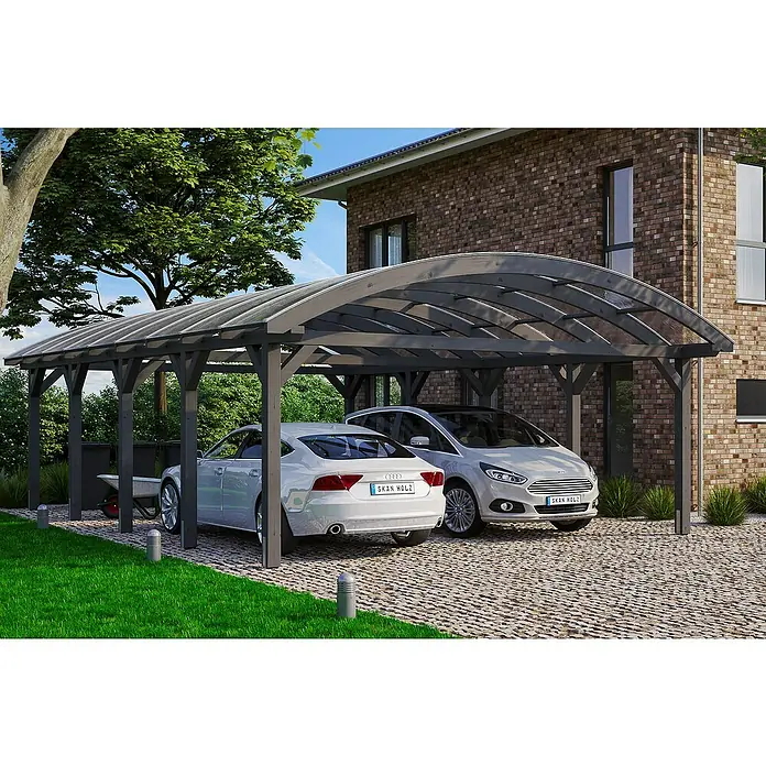Skan Holz Doppelcarport Franken - L x B: 969 x 635 cm, Einfahrtshöhe: 220 cm, Schiefergrau - Anwendungsbeispiel