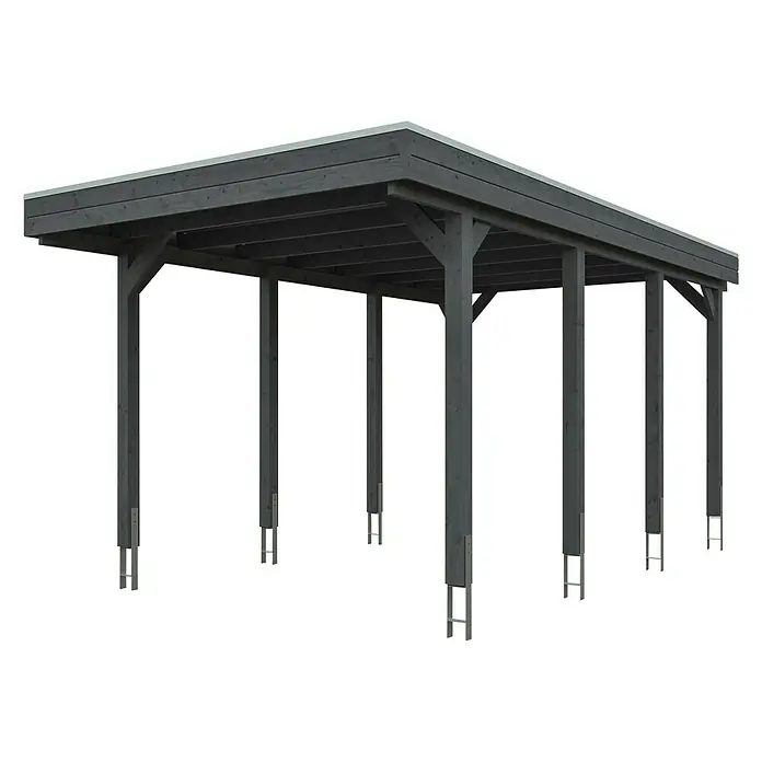 Skan Holz Carport Friesland - B x T: 314 x 555 cm, Einfahrtshöhe: 221 cm, Schiefergrau, Dachschalung mit EPDM-Folie - Diagonale Ansicht