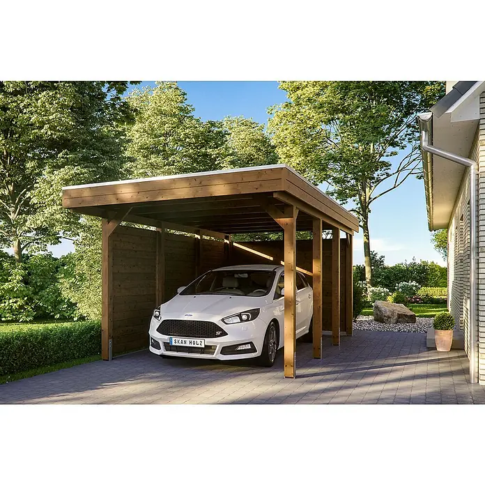 Skan Holz Carport Friesland - L x B: 555 x 314 cm, Einfahrtshöhe: 221 cm, Mit Seiten- & Rückwand - Anwendungsbeispiel
