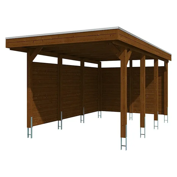 Skan Holz Carport Friesland - L x B: 555 x 314 cm, Einfahrtshöhe: 221 cm, Mit Seiten- & Rückwand - Diagonale Ansicht