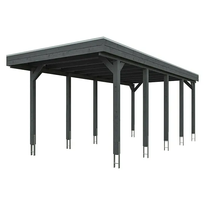 Skan Holz Carport Friesland - B x T: 314 x 708 cm, Einfahrtshöhe: 221 cm, Schiefergrau, Material Dach: Aluminium - Diagonale Ansicht