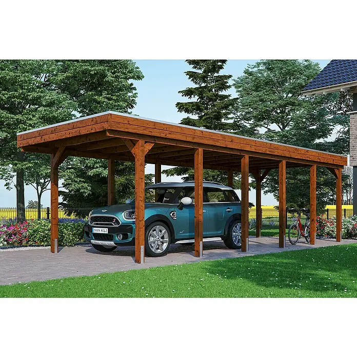 Skan Holz Carport Friesland - Einfahrtshöhe: 221 cm, Grün, Materialspezifizierung Dach: Aluminium - Anwendungsbeispiel