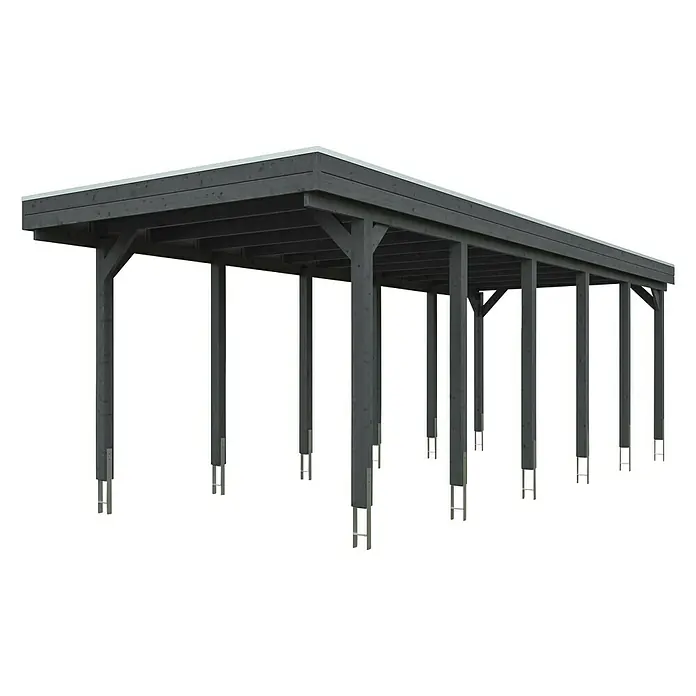 Skan Holz Carport Friesland - B x T: 314 x 860 cm, Einfahrtshöhe: 221 cm, Schiefergrau, Material Dach: EPDM-Folie - Diagonale Ansicht