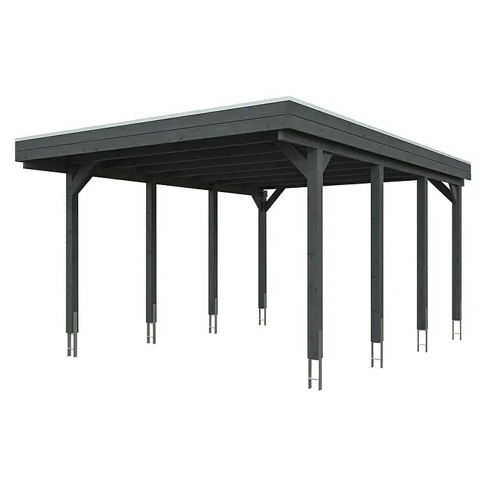 Skan Holz Carport Friesland - Einfahrtshöhe: 221 cm, Schiefergrau, Dachschalung mit EPDM-Folie - Diagonale Ansicht