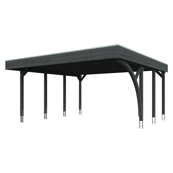 Skan Holz Doppelcarport Friesland - B x T: 557 x 555 cm, Einfahrtshöhe: 212 cm, Schiefergrau, Mit 1 Einfahrtsbogen - Diagonale Ansicht