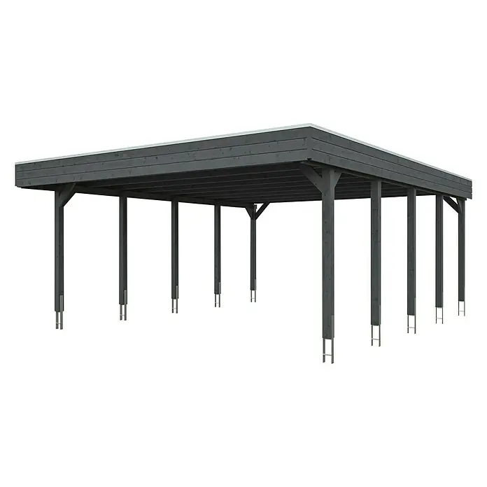 Skan Holz Doppelcarport Friesland - B x T: 557 x 708 cm, Einfahrtshöhe: 221 cm, Schiefergrau, Material Dach: EPDM-Folie - Diagonale Ansicht