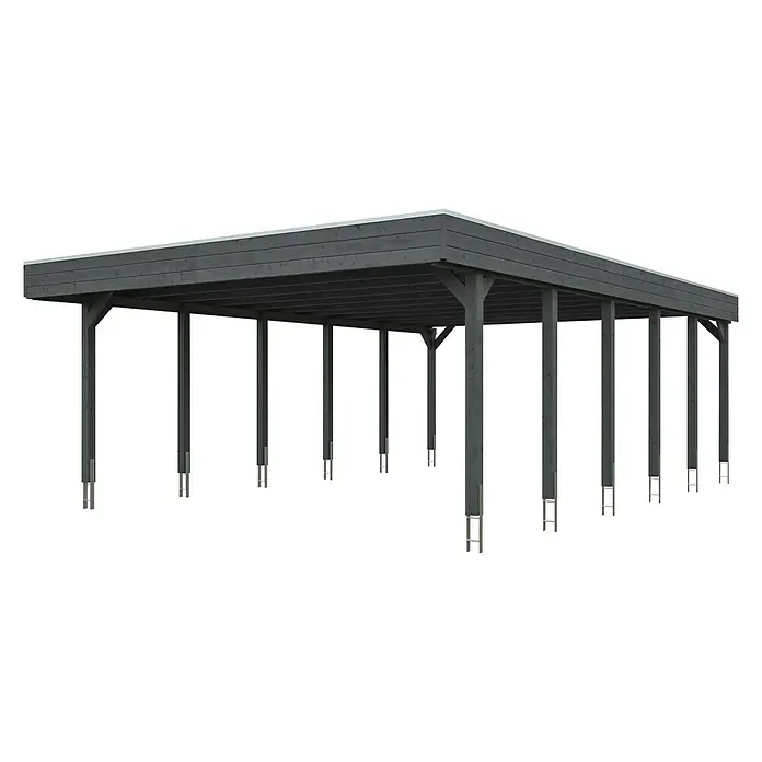 Skan Holz Doppelcarport Friesland - B x T: 557 x 860 cm, Einfahrtshöhe: 221 cm, Schiefergrau, Material Dach: EPDM-Folie - Diagonale Ansicht